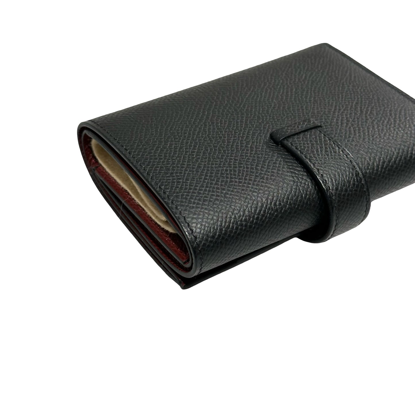 Used HERMÈS BEARN COMPACT Wallet Black Red PHW
