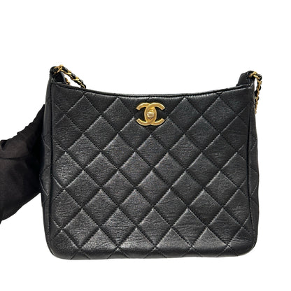Used CHANEL Lambskin 22PHobo Bag Shoulder Bag Black Gold