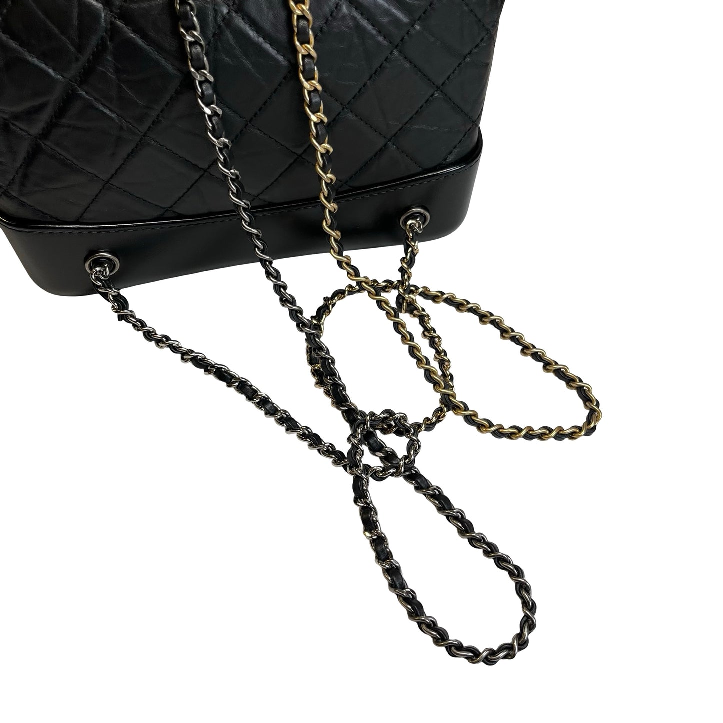 Used CHANEL Quilted Aged Calfskin Smooth Calfskin Gabrielle Backpack Black