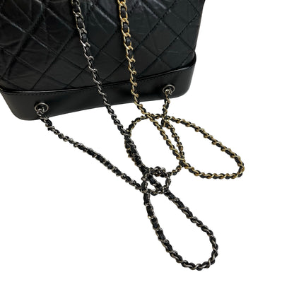 Used CHANEL Quilted Aged Calfskin Smooth Calfskin Gabrielle Backpack Black