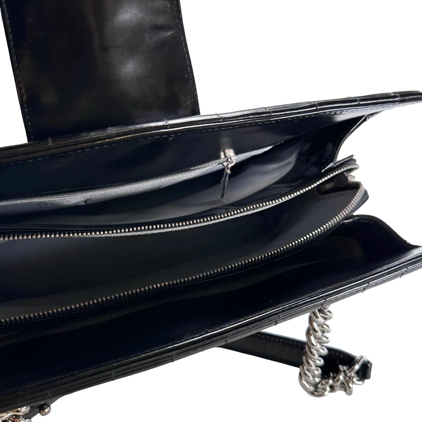 Used CHANEL Patent Leather Boy Shopping Tote Tote Bag Black PHW
