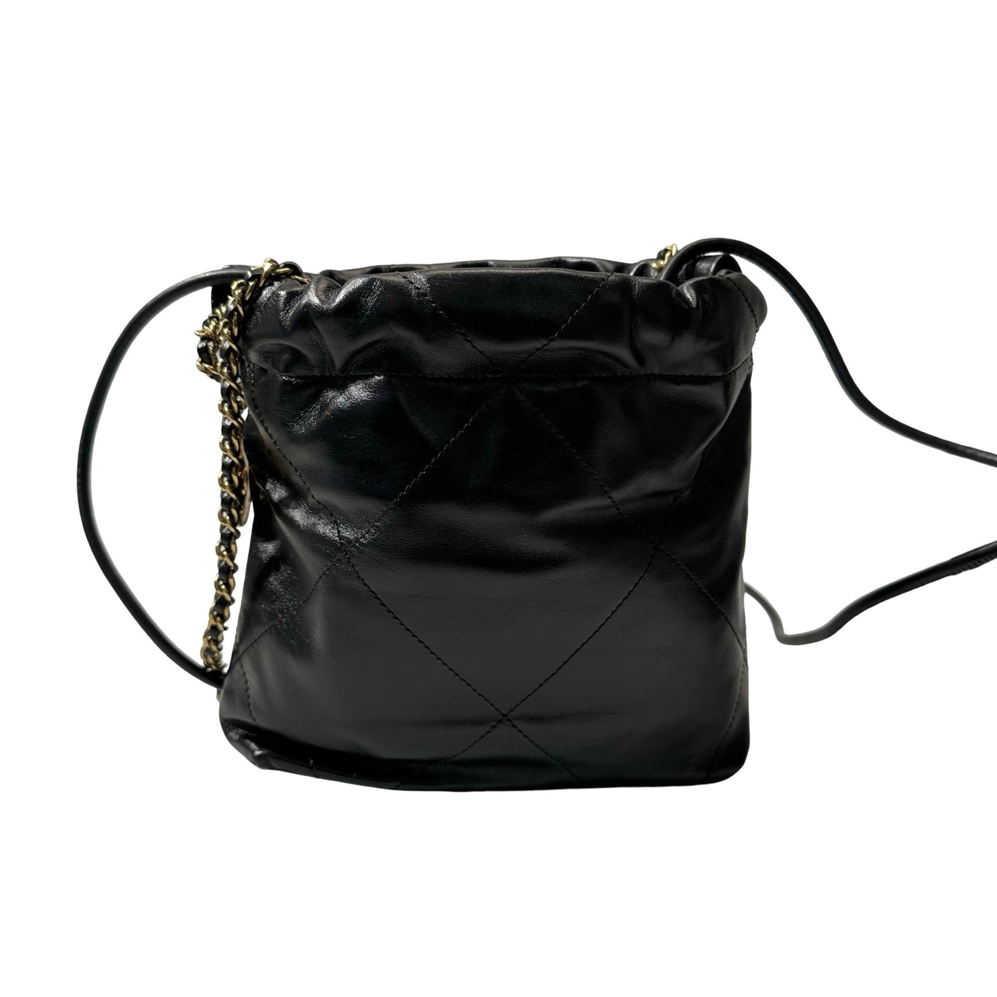 Used CHANEL Shiny Calfskin Mini 22 Shoulder Bag Black GHW