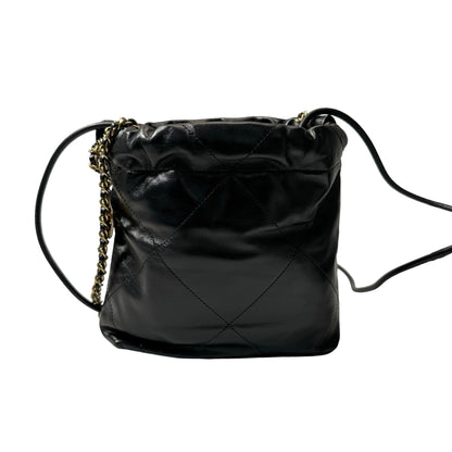 Used CHANEL Shiny Calfskin Mini 22 Shoulder Bag Black GHW