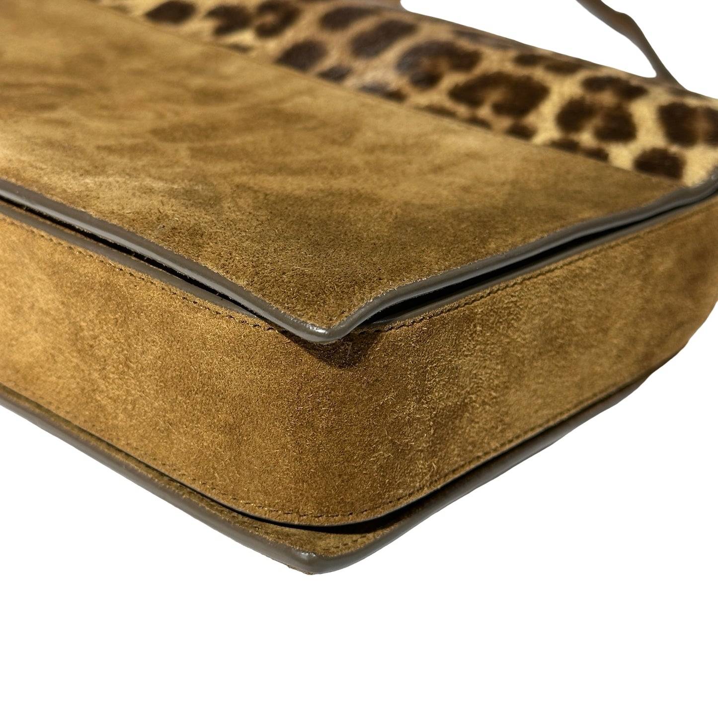 Used SAINT LAURENT Leopard Print Suede Bellechasse Cross Body Bag Brown GHW
