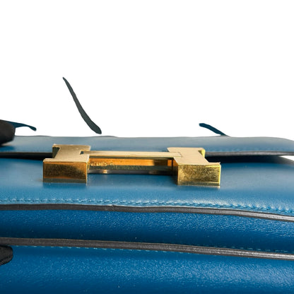 Used HERMES Epsom Leather Constance Shoulder Bag Blue Gold Hardware