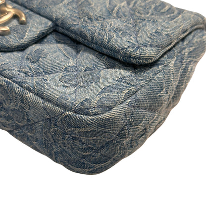 Used CHANEL Denim 23P CAMELIA HEART CRUSH FLAP Cross Body Bag Denim Blue