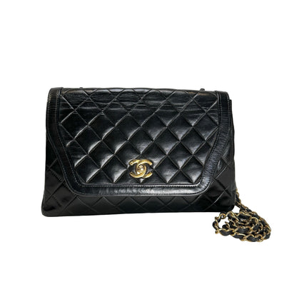 Used CHANEL Quilted Quilted Classic Flap Bag Shoulder Bag Black Gold