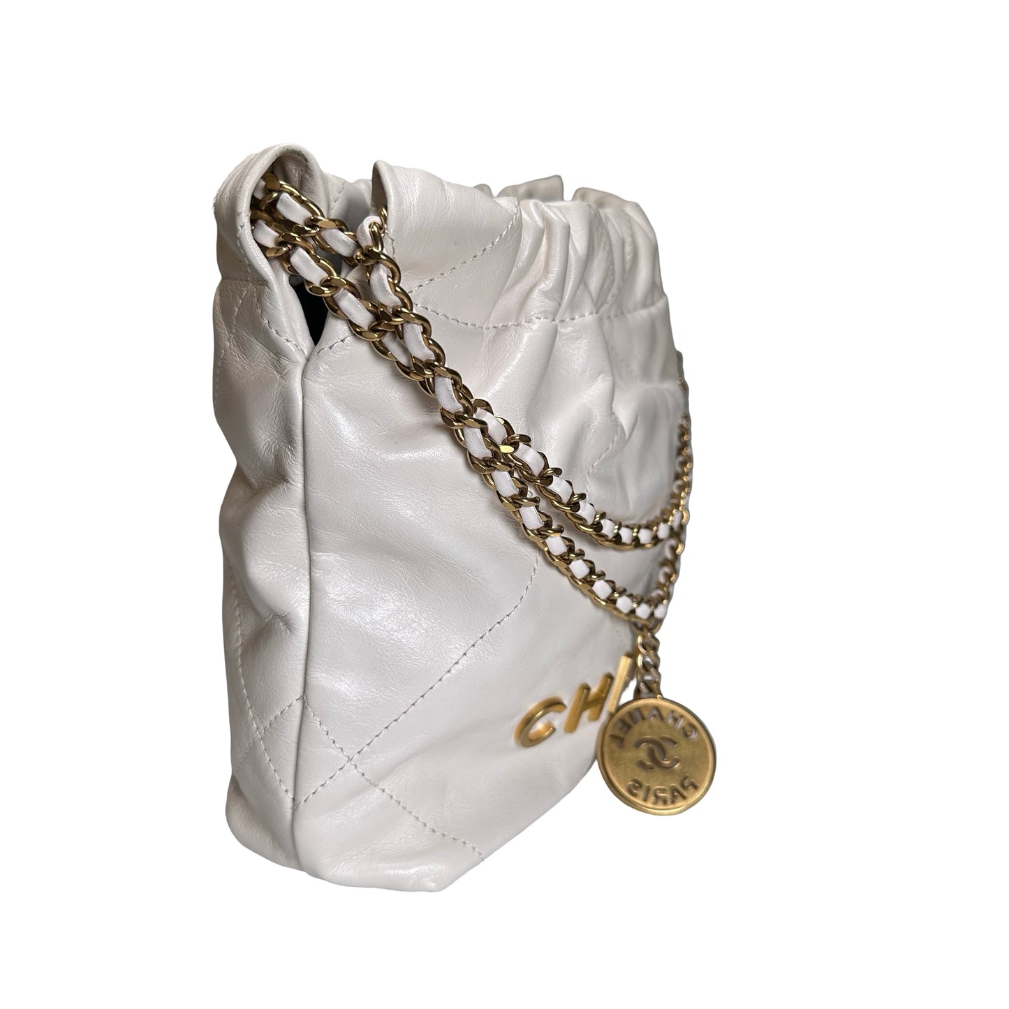 Chanel Quilted Calfskin Chanel 22 Shoulder Bag White GHW