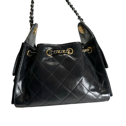 Used CHANEL Quilted Leather Chanel 25 Mini Handbag Black Gold
