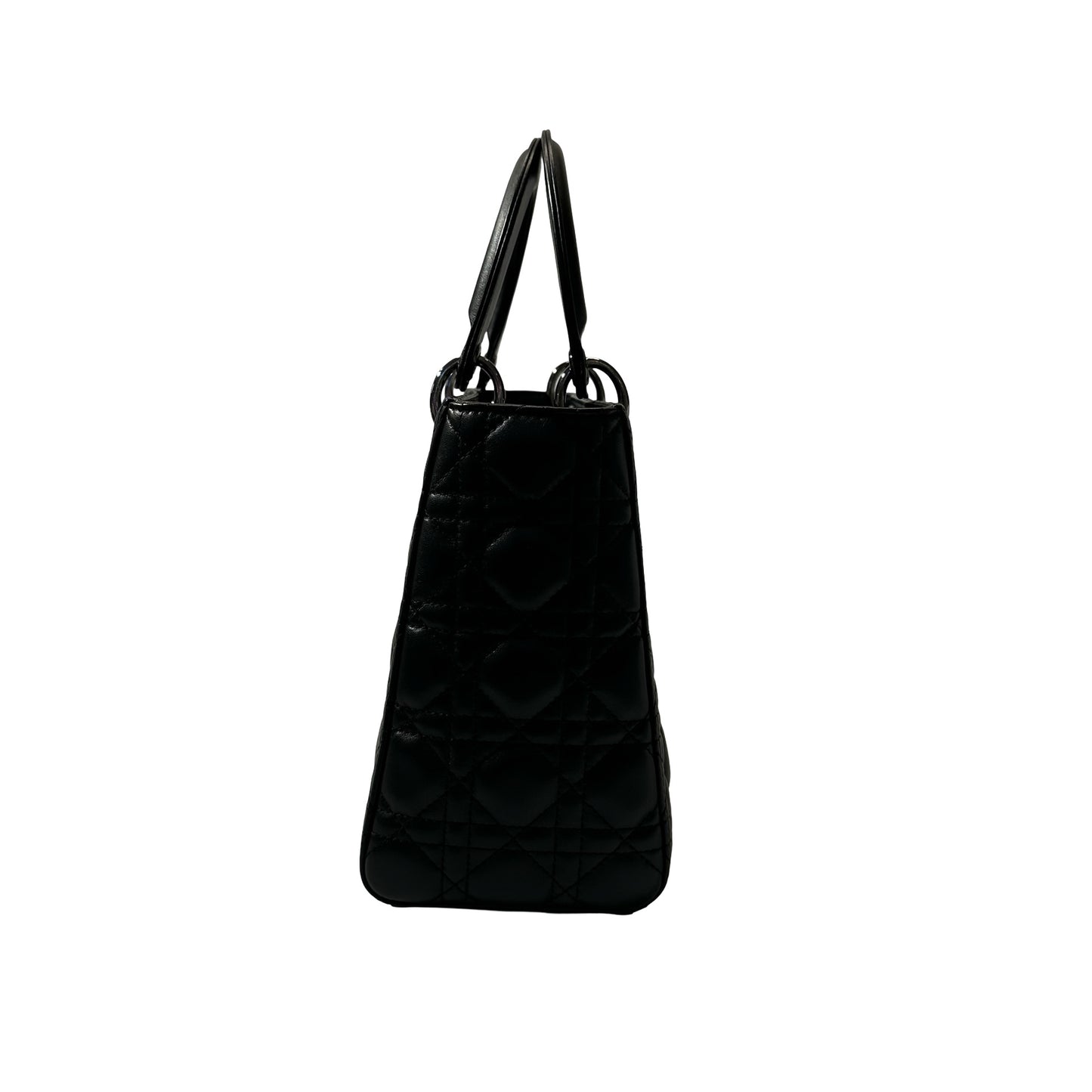 Used DIOR Lambskin Leather Lady Dior Medium Handbag Black