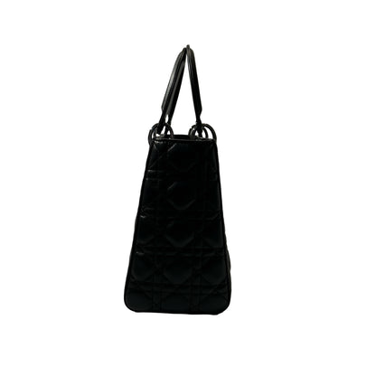 Used DIOR Lambskin Leather Lady Dior Medium Handbag Black