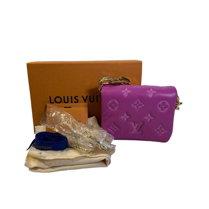 Used LOUIS VUITTON Monogram Embossed Lambskin Coussin Mini Bag Purple， GHW
