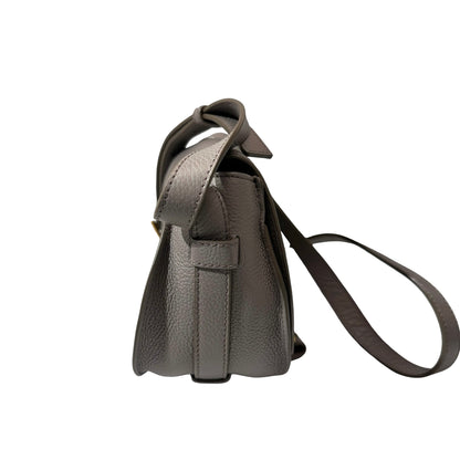 Used CHLOE Grained Calfskin Cross body bag Saddle Bag Grey