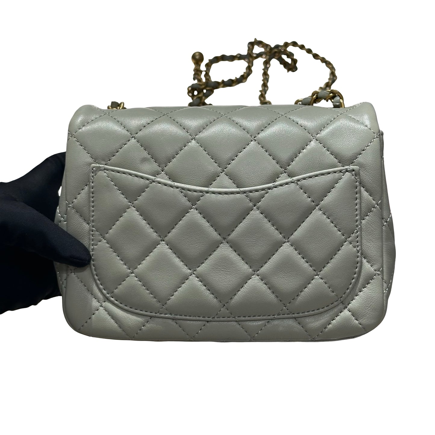 Unused CHANEL Min Flap 17cm with Gold Ball Cross Body Bag Grey GHW