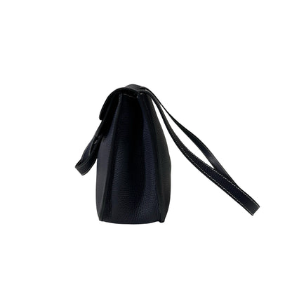 Used HERMÈS Clemence leather Halzan 31 Shoulder Bag Navy Blue PHW
