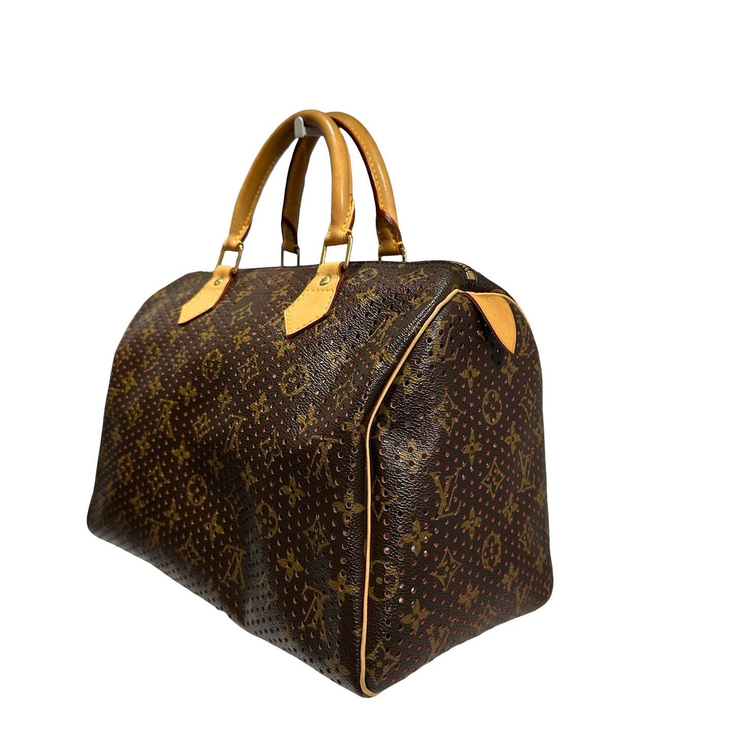 Used LOUIS VUITTON Monogram Perforated Speedy 30 Handbag Brown Fuchsia