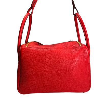 Used HERMES Clemence Lindy Handbag Red