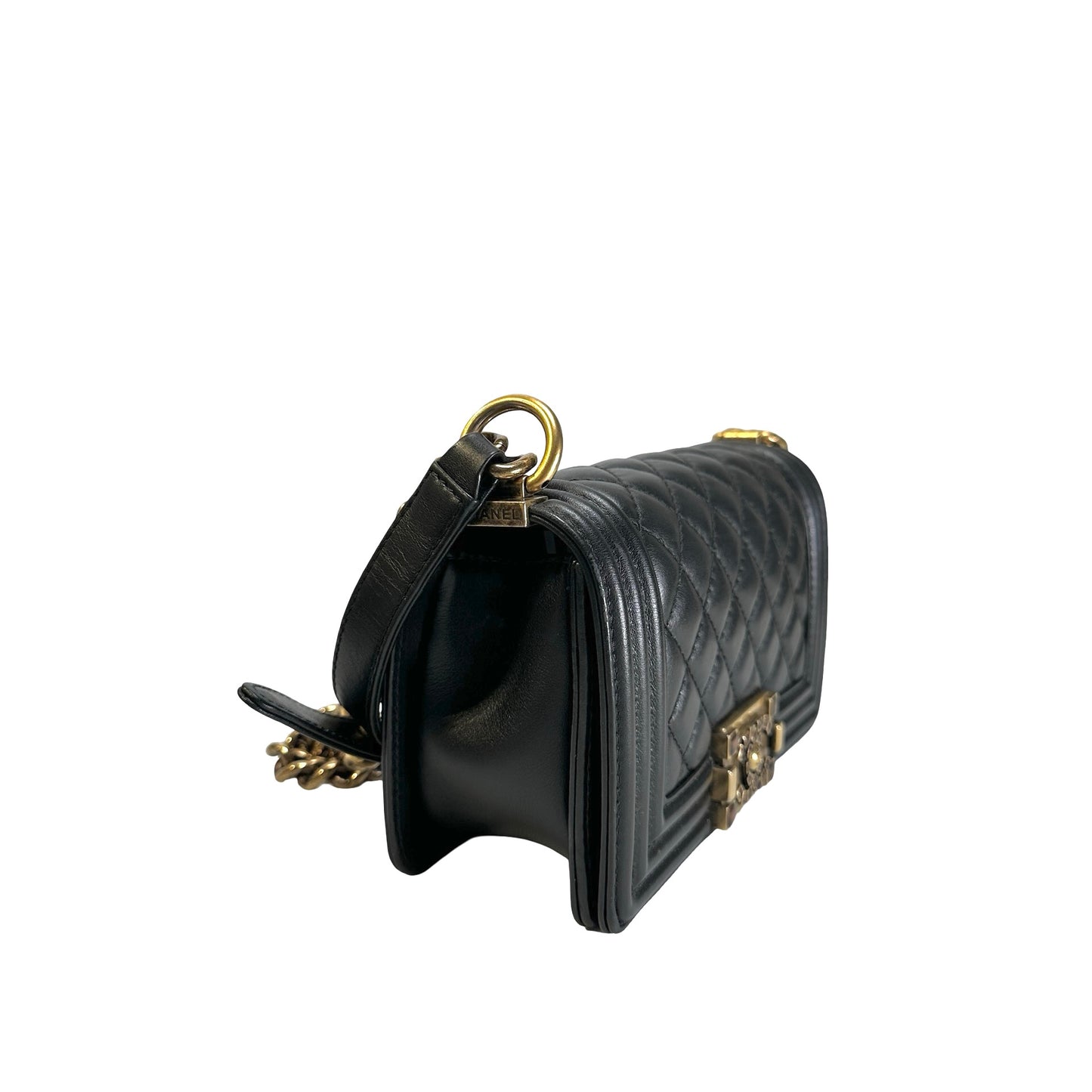 Used CHANEL Lambskin Boy 20 Shoulder Bag Black GHW