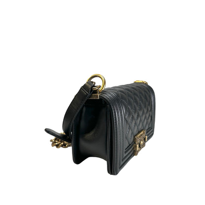 Used CHANEL Lambskin Boy 20 Shoulder Bag Black GHW