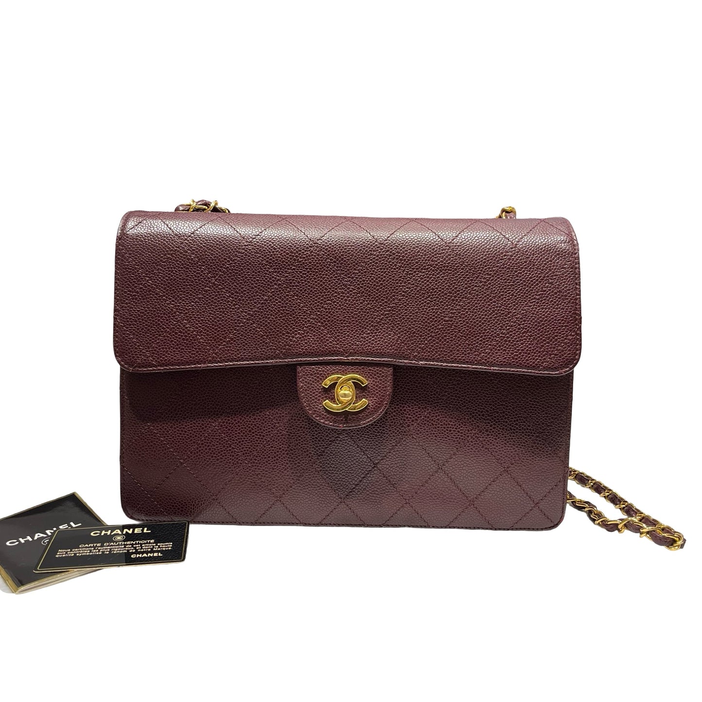Used CHANEL Caviar Leather Vintage Half Flap Chain Shoulder Bag Burgundy