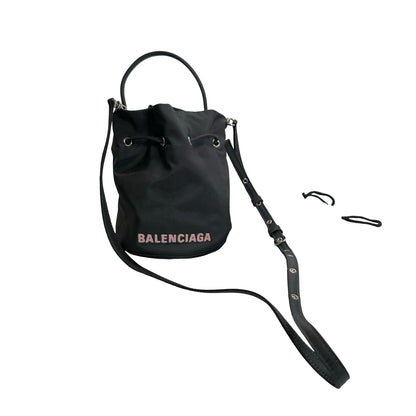 Used BALENCIAGA Logo Wheel Drawstring Bag Black Pink