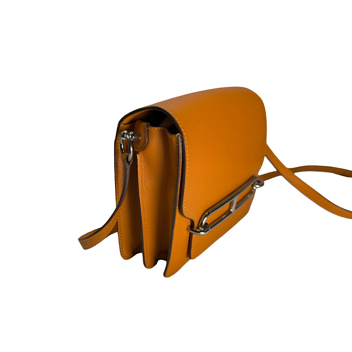 Used HERMES Leather Mini Roulis Crossbody Bag Orange