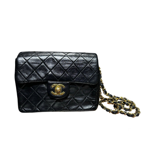 Used Chanel Vintage Mini Flap 17cm Shoulder Bag Black GHW