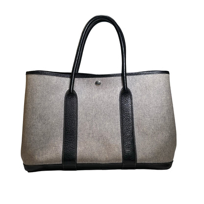 Used HERMES CANVAS GP 36 Handbag Black Grey PHW