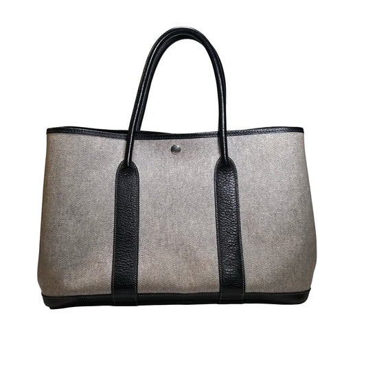 Used HERMES CANVAS GP 36 Handbag Black Grey PHW