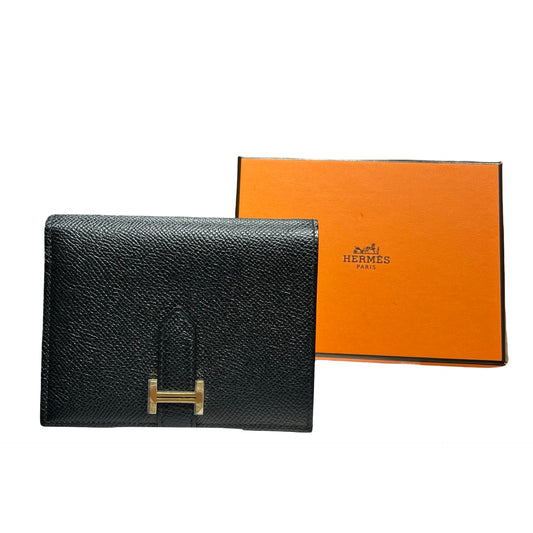Used HERMÈS Epsom Leather Bearn Wallet Black GHW