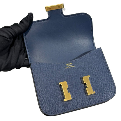 Used HERMÈS Leather Used Hermès Leather Constance Slim Wallet Wallet Navy Blue GHW