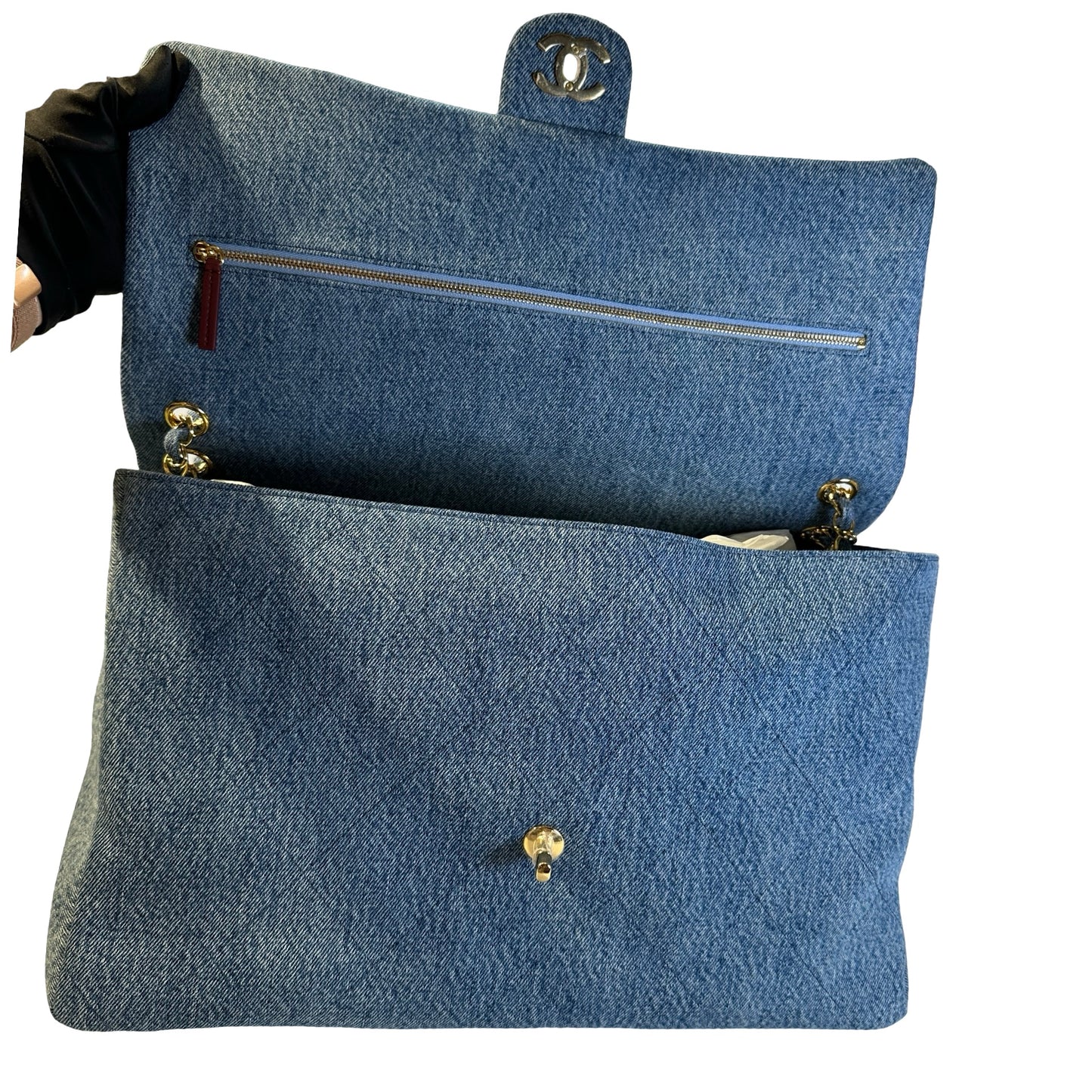 Used CHANEL Denim Classic Flap Chain Shoulder Bag Blue GHW