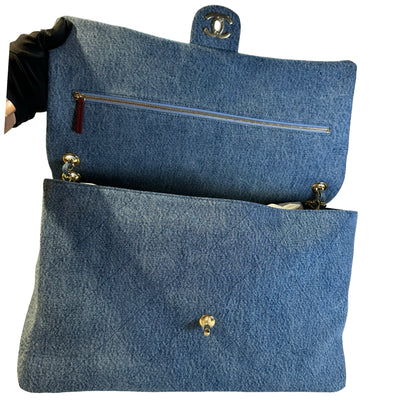 Used CHANEL Denim Classic Flap Chain Shoulder Bag Blue GHW