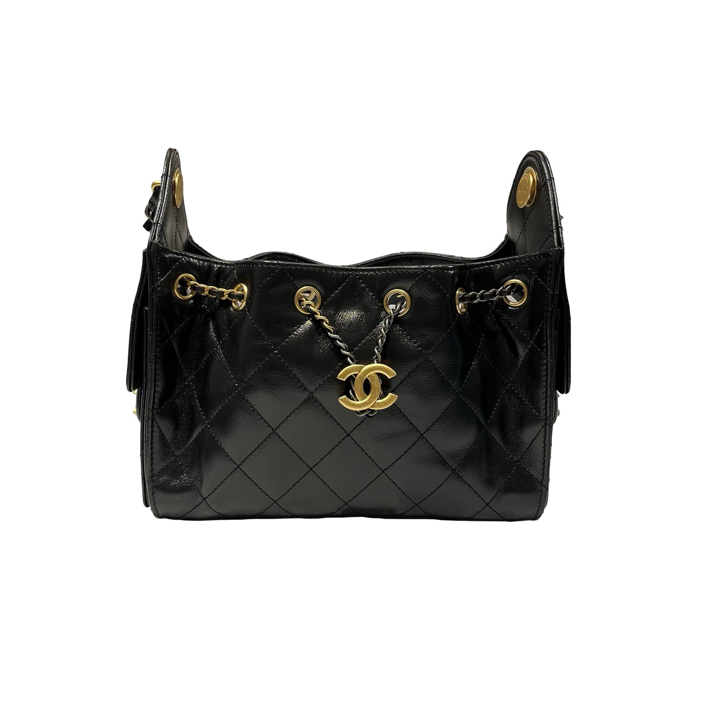 Used CHANEL Calfskin Leather Mini 25 Shoulder Bag Black GHW