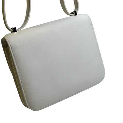 Used HERMES Leather Crocodile Mini Constance Cross body bag White Brown Silver
