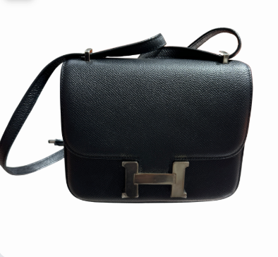 Used HERMES Epsom Constance Crossbody Bag Black Silver