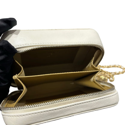 Used CHANEL Lambskin Leather Camera case with golden ball Camera Bag White GHW