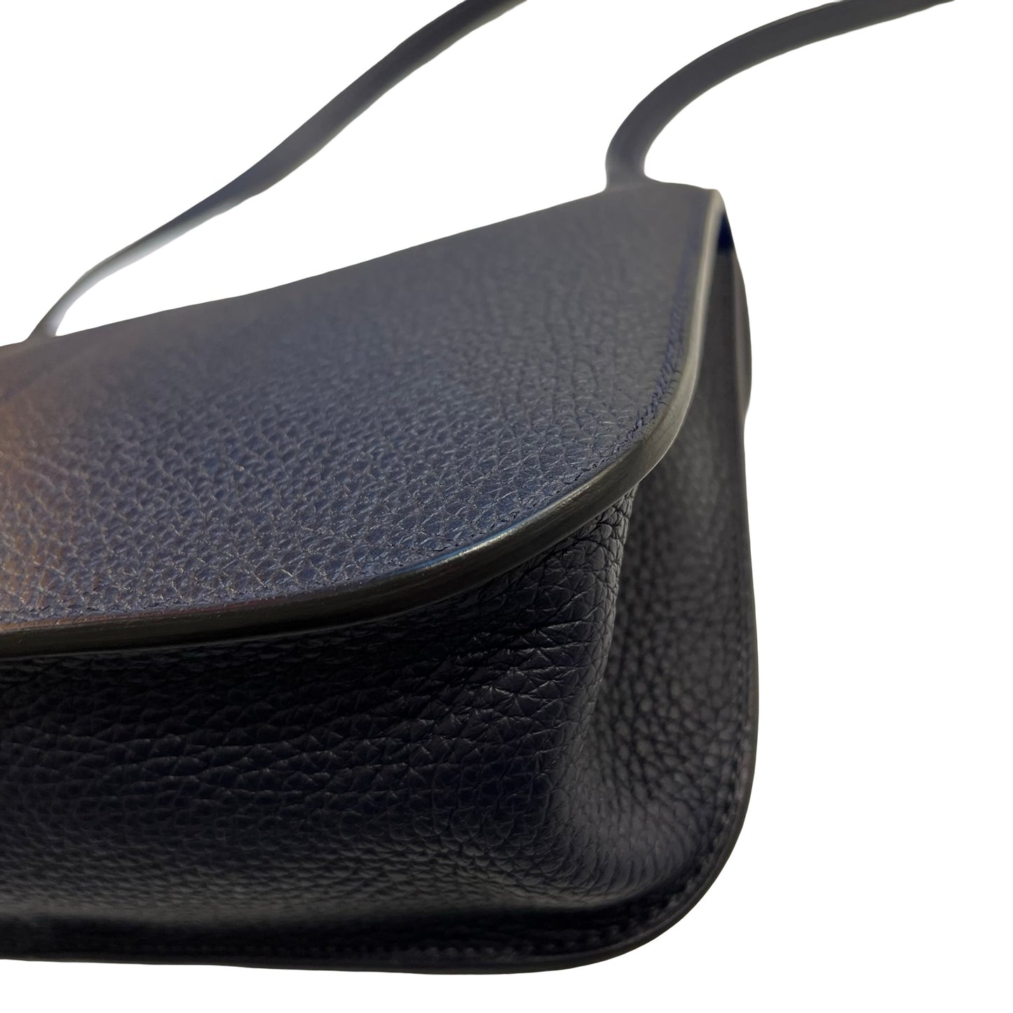 Used HERMÈS Calfskin Leather Halzan Shoulder Bag Blue GHW