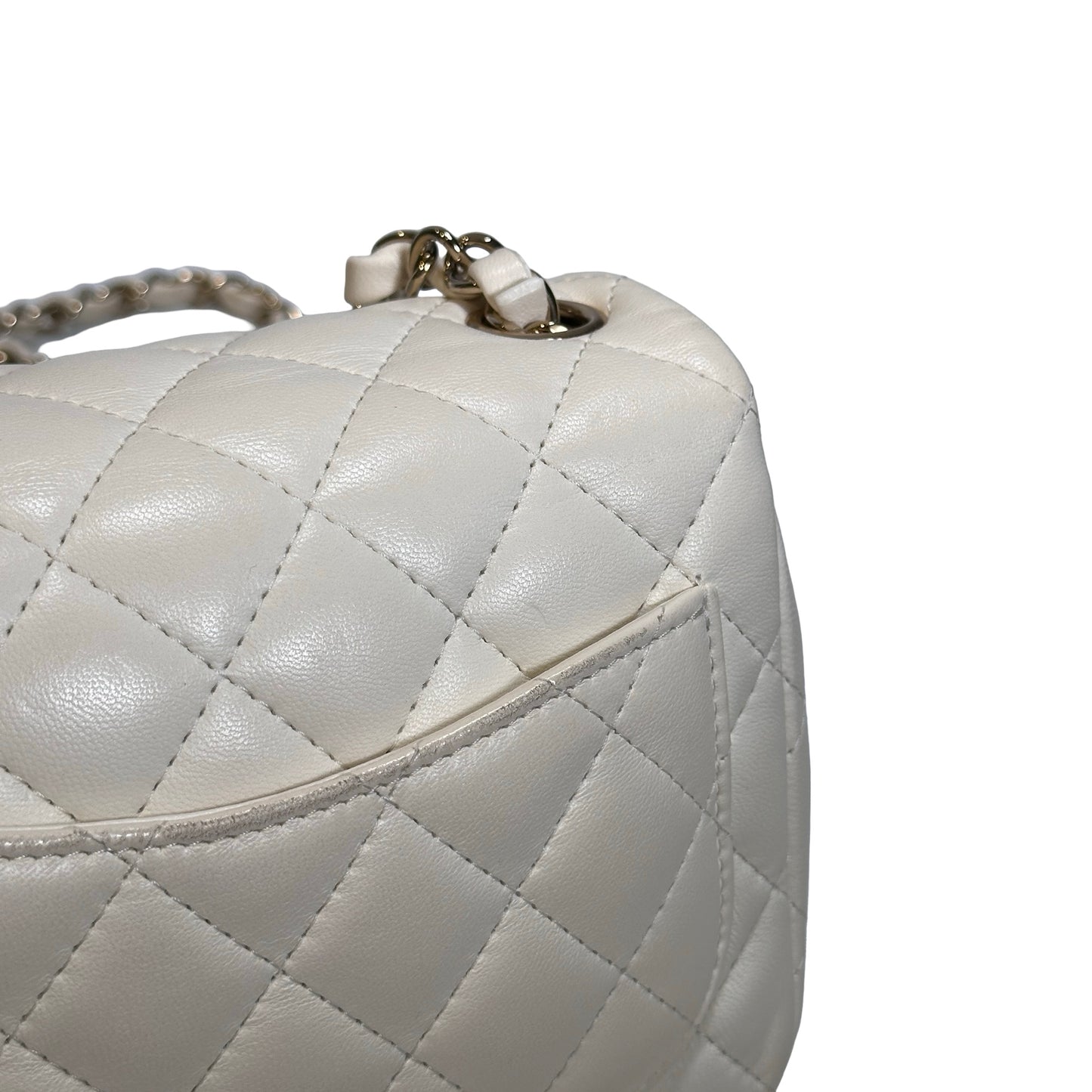 Used CHANEL Quilted Lambskin Classic Mini Rectangular Flap Bag Chain Shoulder Bag White GHW
