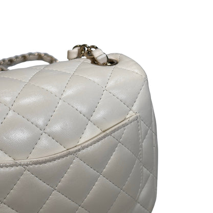 Used CHANEL Quilted Lambskin Classic Mini Rectangular Flap Bag Chain Shoulder Bag White GHW