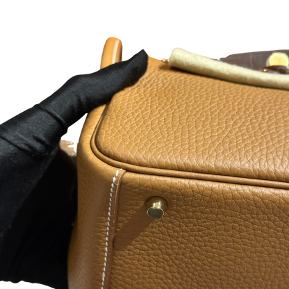 Brand New HERMES Taurillon Clemence Lindy Mini II Shoulder Bag Gold
