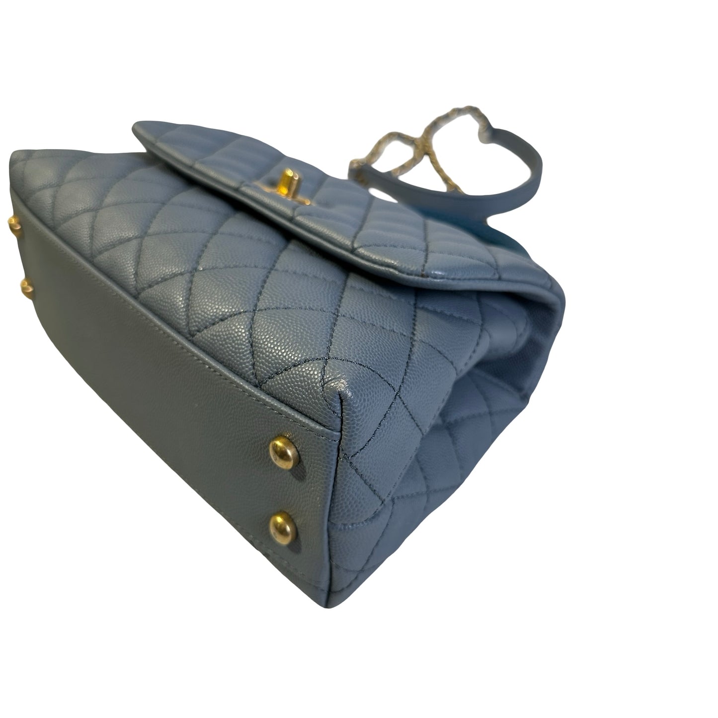 Used CHANEL Quilted Caviar Lizard Coco Handle Handbag Blue