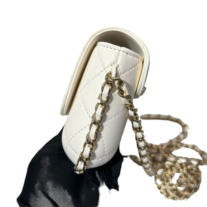 Used CHANEL Lambskin Leather Used Chanel FLAP Cross Body Bag GHW White