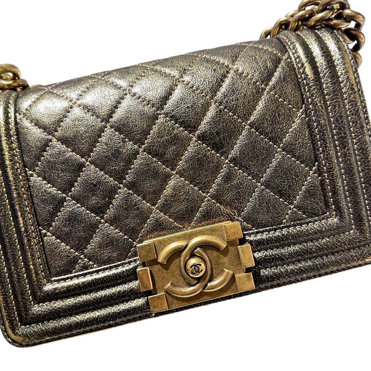 Used CHANEL Boy 20cm Cross Body Bag METALLIC BLACK GHW