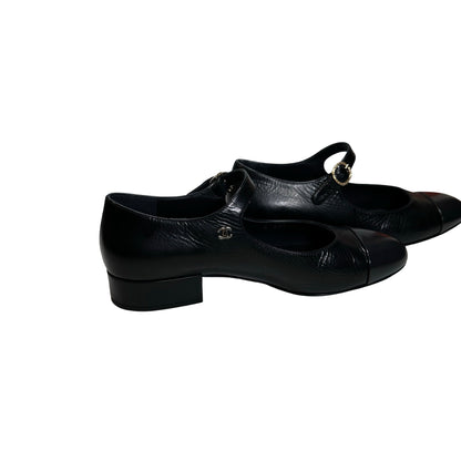 Used CHANEL Crinkled Calfskin Patent Calfskin Mary Jane Pumps Shoes Black GHW