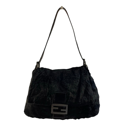 Used FENDI Rabbit Fur Shoulder Bag Black