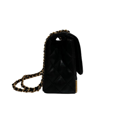 Used Chanel Rock The Corner Mini Flap Shoulder Bag Black GHW