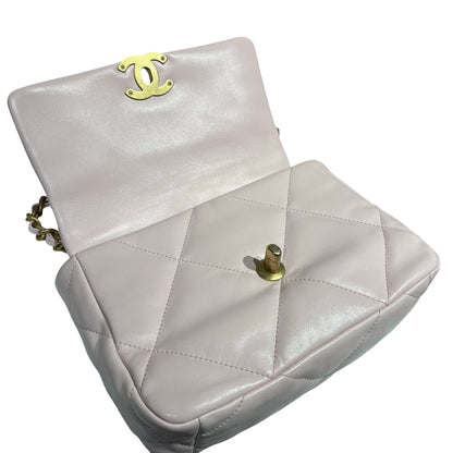 CHANEL 19 SMALL SIZE BABY PINK GHW CHAIN SHOULDER BAG[3001185]