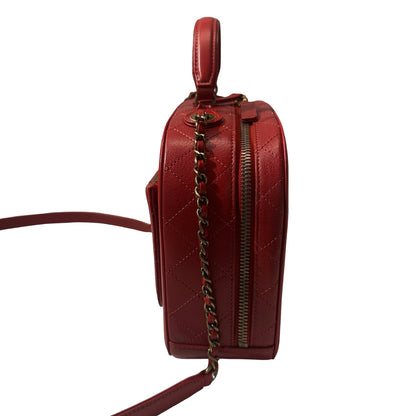 Used CHANEL Calfskin Leather Camera Bag Red GHW