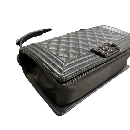 Used CHANEL Quilted Caviar Boy Chain Shoulder Bag Black